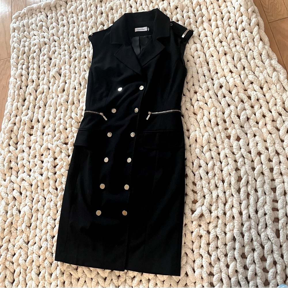 Calvin Klein Black Mini Dress with Gold Details